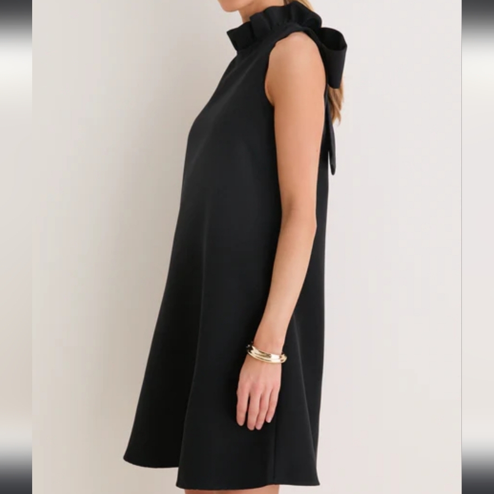 Tuckernuck Black Ruffle Neck Tie Sleeveless Dress Blythe Size Medium - Picture 2 of 6